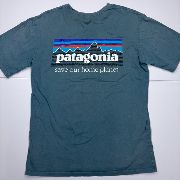 Patagonia Men's P-6 Mission Organic T shirt Blue - Size Small - Picture 1 of 9